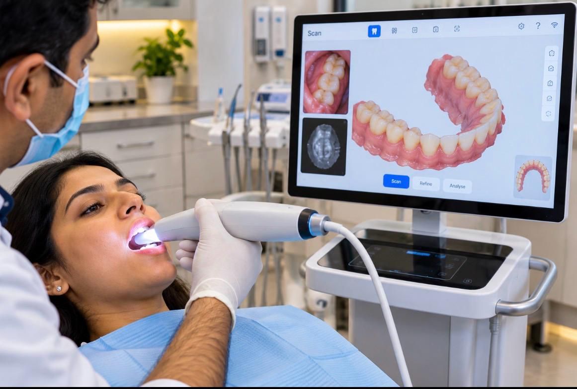 Digital intraoral scanner creating a three-dimensional model of teeth