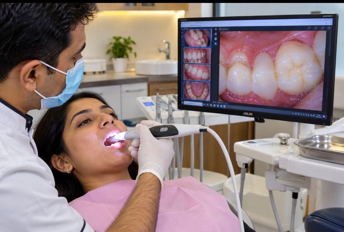 Intraoral camera displaying a close view of teeth